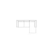 Sectional sofa line drawing, L-shape configuration, low profile with squared armrests, simplified outline against a white background.
