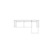 Sectional sofa line drawing, rectangular cushions, boxy silhouette, simple form, white background, studio schematic, modular design.