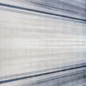 Blue and white striped rug with horizontal lines, textured striated pattern, and varying line thickness, studio lighting.