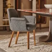Superior Turri Soul armchair with gray textured textile upholstery and light brown walnut wood legs