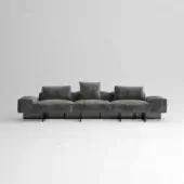 Exceptional Tonelli Design sofa upholstered in dark gray textile with extra clear stratified glass base and visible double stitching