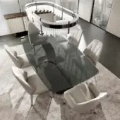 Innovative DV Home Collection Kent Plus suite table with an X shape stainless steel base and smoke tempered glass top