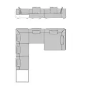 Turri Soul sectional sofa technical drawing, grayscale, linear three-seat and L-shape modular configurations with square and bolster pillows.