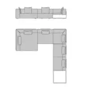 Turri Soul sectional sofa, gray fabric upholstery, modular design with linear and L-shape configurations, technical product drawing.