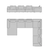 Turri Soul sectional sofa technical drawing, grayscale, modular design with linear and L-shape configurations, square cushions, minimalist aesthetic.