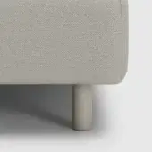 Sofa section light gray woven fabric, cylindrical matte gray leg, squared corner, modern design, Bolzan Letto "12.5 cilindro" detail.