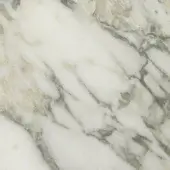 Carrara marble texture with white base, irregular green and gray veins, polished surface, layered composition, and subtle tonal variations.