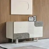 Distinguished Turri Soul dresser with glossy lacquer drawer fronts and marble-like accents built within a sleek metal frame