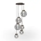 Distinguished CPRN Homood Mood chandelier with six transparent fume glass shades and a sleek black nickel metal base