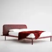 Exclusive Bolzan Letti Marty bed with reddish-brown textile upholstery and a low platform base crafted in Italy