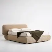 Distinguished Bolzan Letti Marty bed with warm beige textured textile and a padded headboard built with a firwood structure