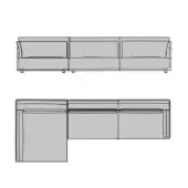 Turri sectional sofa technical drawing, grayscale line art, modular configurations with squared cushions and low profile, left-arm option.