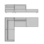 Turri sectional sofa technical drawing, grayscale, modular design with rectangular forms, low profile, and squared armrests.