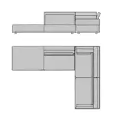 Turri sectional sofa technical drawing, gray fabric, modular design shown in linear and L-shape configurations with recessed backrests.