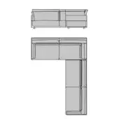 Turri sectional sofa technical drawing, light gray upholstery, modular corner configuration with chaise, grayscale rendering, contemporary design.
