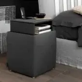 Distinguished Bolzan Letti Ares nightstand with cube form and matte gray finish crafted in Italian design with open and drop-down storage