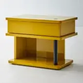 Distinguished Bolzan Letti Dominic nightstand crafted in Italy with yellow lacquered HDF, showcasing geometric forms and glossy finish
