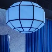 Distinguished Turri Azul suspension lamp with light blue opal plexiglass diffuser encased in a dark grey metal frame