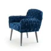 Exceptional Turri Azul armchair covered in deep blue macro weave velvet with glossy monochrome lacquered polyester legs