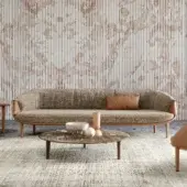 Distinguished Turri Riban sofa crafted in leather with textured brown textile upholstery and light brown trim