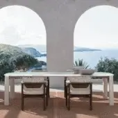 Superior CPRN Homood Victor table with light beige marble and block-like legs in matte finish