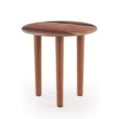 Elegant Turri Riban side table with rounded form and refined leather piping in marble or wood