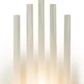 Glass rods with frosted bases stand on white, displaying a clear-to-opaque gradient and varied heights, illuminated by diffused light.