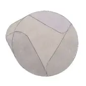 Zenit round rug by Rugiano, gray textured wool with black intersecting lines forming asymmetrical sections and a plush, organic shape.