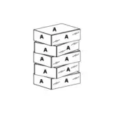 Rectangular boxes, light composite material, stacked vertically with repeated "A" lettering on each face, against a white backdrop.