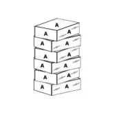 Six matte black boxes stacked vertically, each displaying a repeated matte black letter "A" on visible sides, against a plain white backdrop.