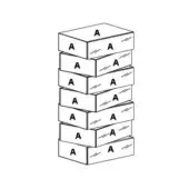 Stacked rectangular boxes light wood material black letter A top surface, aligned column, simple uniform display, white background.