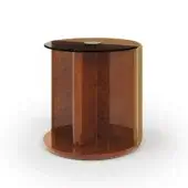 Superior Turri Eclipse side table with glossy brown wood and light gold metal detailing plus bronzed glass top