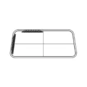 Chaise lounge line drawing, white background, rectangular form with rounded edges, textured grid pattern on left side, minimalist design.