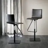 Elegant Cattelan Italia Toto stool with swiveling seat and dark brown leather-textured upholstery in embossed lacquered steel with matte finish