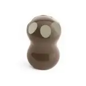 Polyethylene sculpture, warm beige, stacked rounded forms with circular eye cutouts and curved mouth, against a white backdrop.