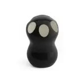 Polyethylene figurine, black, minimalist human form with rounded head, circular eyes, and smooth glossy surface against a white backdrop.