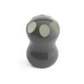 Polyethylene figurine, gray, rounded form with circular eye and mouth cutouts, glossy finish, studio lighting, white background.