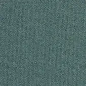 Textured looped pile fabric in teal-gray displays a uniform, granular surface with heathered tonal variations and subtle imprinted text.