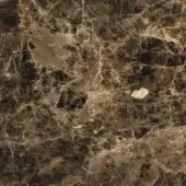 Emperador marble texture displaying brown swirling patterns, beige veining, and polished surface with subtle sheen and irregular sandy patches.