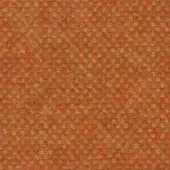 Textured fabric sample with a reddish-orange and golden-yellow speckled dot pattern, exhibiting a coarse woven texture and warm autumnal tones.