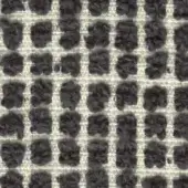 Dark gray looped pile textile sample with a white woven grid pattern, exhibiting a dense, nubby texture and matte finish.