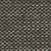 Woven textile with repeating circular pattern in muted gray and brownish-orange, exhibiting a dense grid structure and subtle three-dimensional texture.