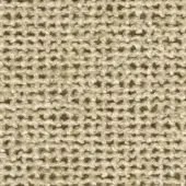 Beige linen texture displaying a dense, grid-like weave with heathered tonal variations and a matte, slightly rough surface quality.