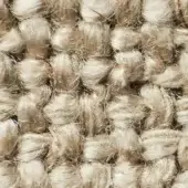 Woven textile sample, marigold color, dense nubby surface with grid pattern and tonal variations, coarse fiber texture for upholstery.