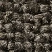 Dark brown synthetic looped pile texture, dense shag carpet with uniform grain and subtle marbling, neutral background.