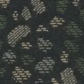 Woven fabric texture, dark gray base with speckled pattern of beige, olive, and off-white threads, dense irregular shapes, slightly coarse surface.