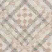 Geometric textile pattern in off-white, taupe, and blue-gray, featuring interlocking diamonds and squares; labeled “torrilana 813 001” by horm.