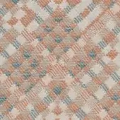 Muted plaid textile pattern in beige, dusty blue, and terracotta orange with a textured weave and irregular intersecting lines.