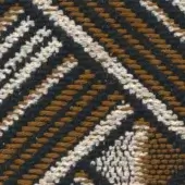 Woven textile sample, navy blue and golden-brown, with irregular diagonal stripes and a tactile, raised surface; pattern designation visible.