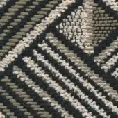 Textured fabric pattern, charcoal and beige weave, diagonal geometric shapes, dense construction, muted color palette, studio lighting.